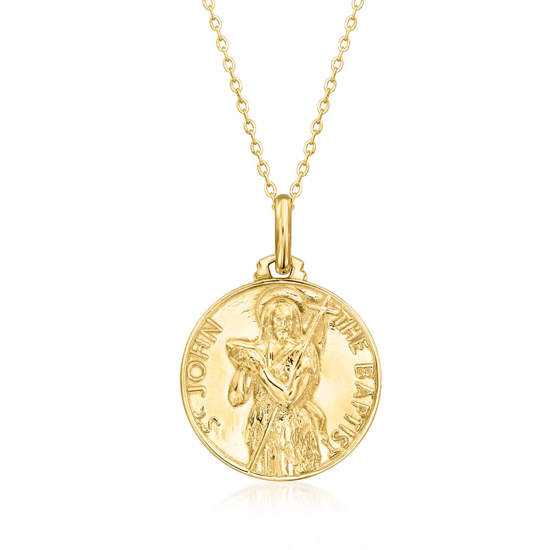 18kt yellow gold medal necklace with circular pendant and link chain