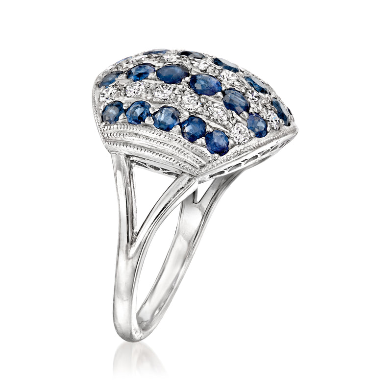 Platinum dome ring with sapphire and diamond pavé setting