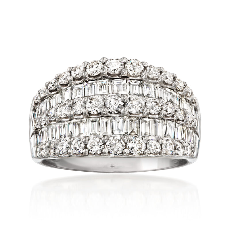 Vintage platinum multi-row diamond ring with baguette and round stones