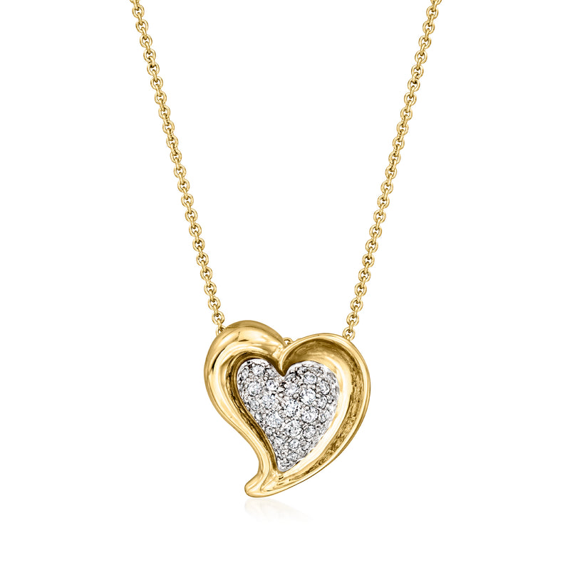 C. 1990 vintage diamond heart pendant necklace in 14kt yellow gold