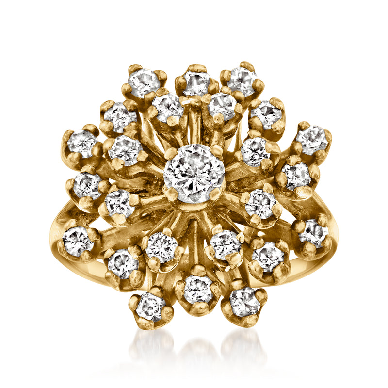 14kt yellow gold diamond cluster ring with round white stones