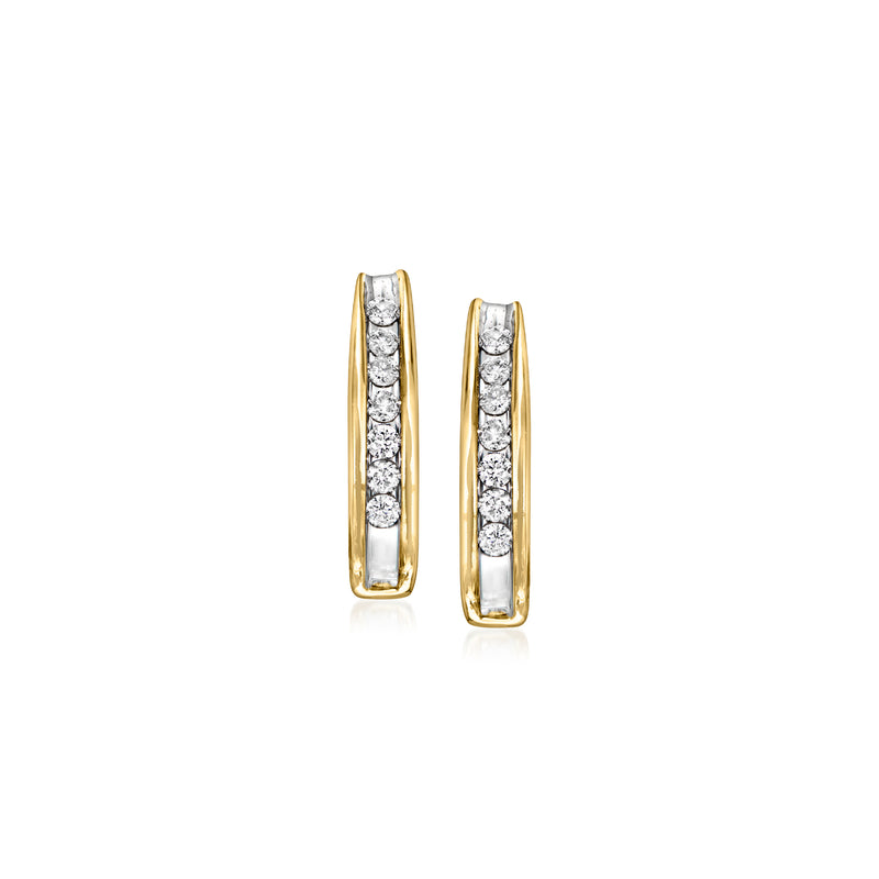 Vintage 14kt yellow gold curved diamond earrings, pair