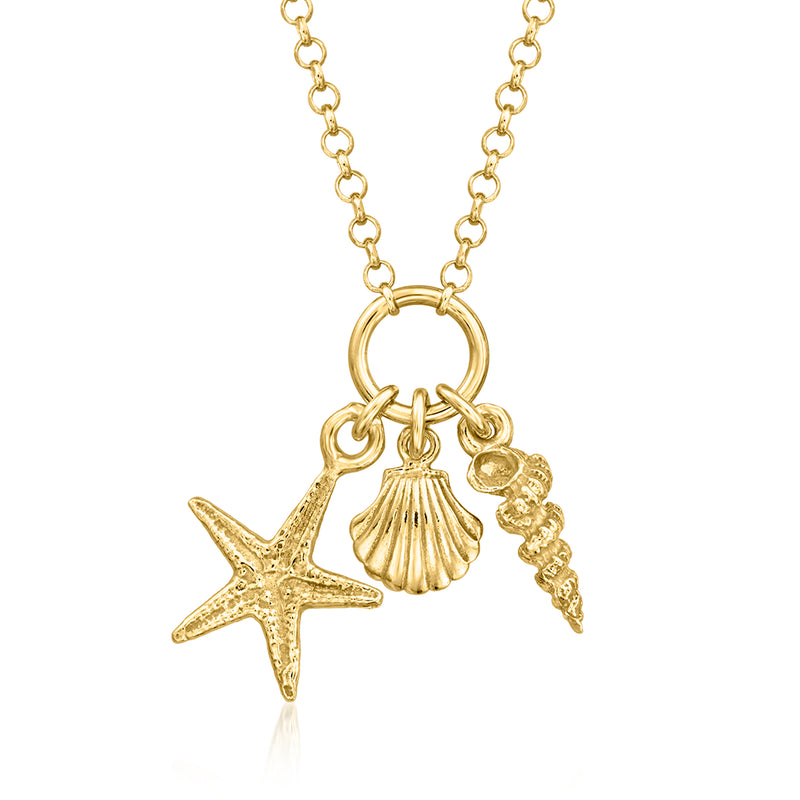 Gold vermeil sea life necklace with starfish and shell charms