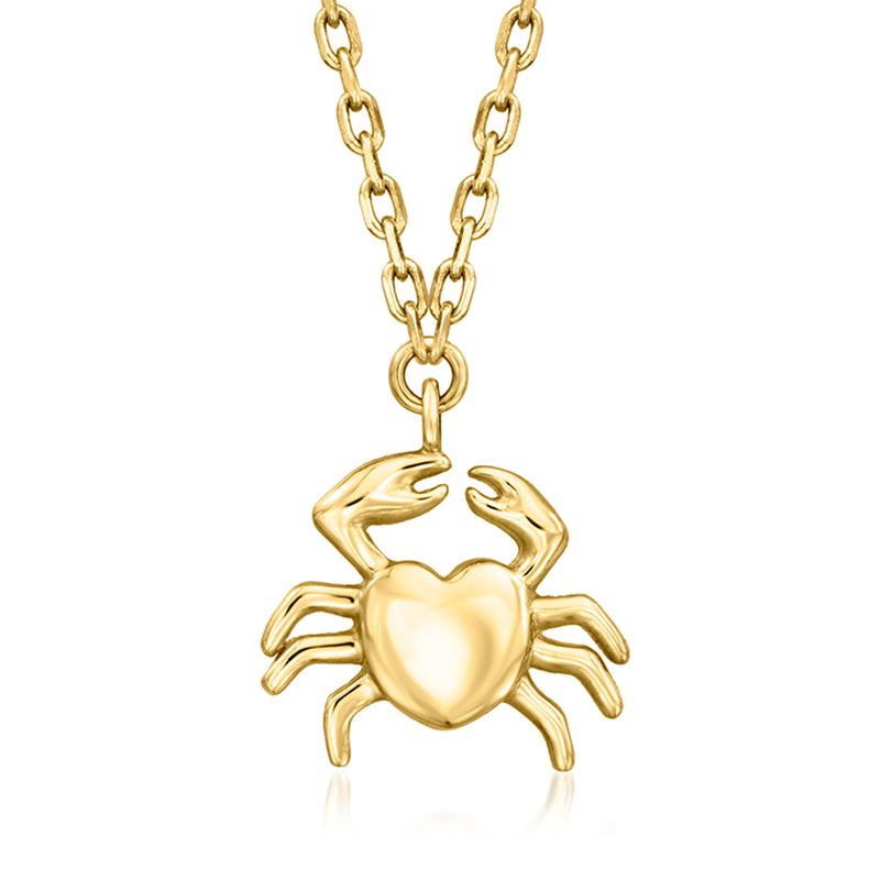 14kt yellow gold crab pendant necklace with heart-shaped body