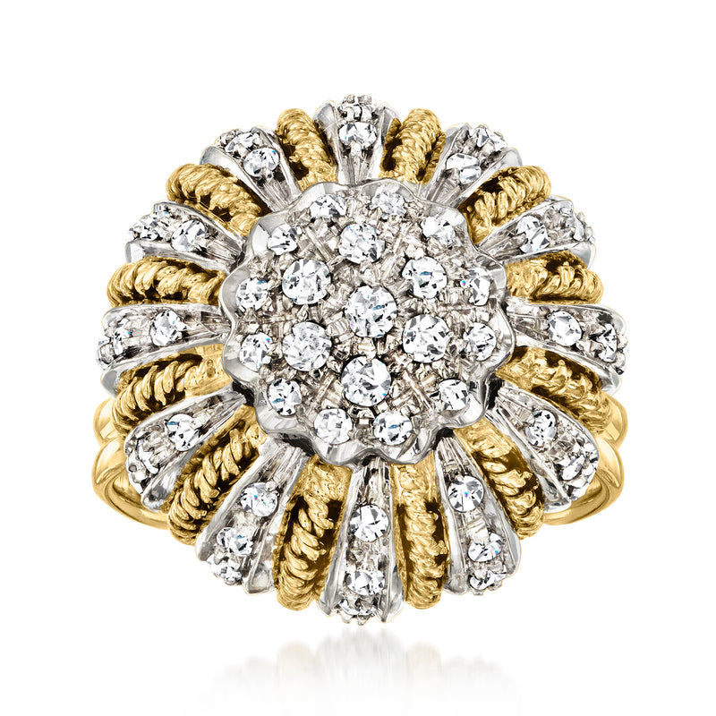 Vintage diamond cluster ring in 18kt yellow gold with round white diamonds