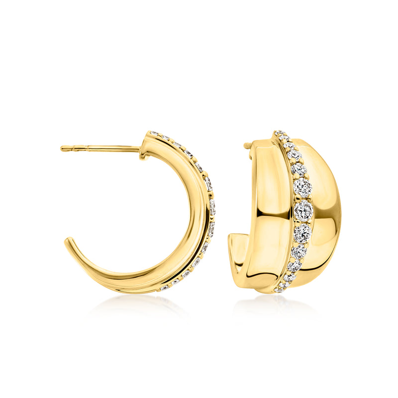 Gold hoop earrings with diamond-studded striped band