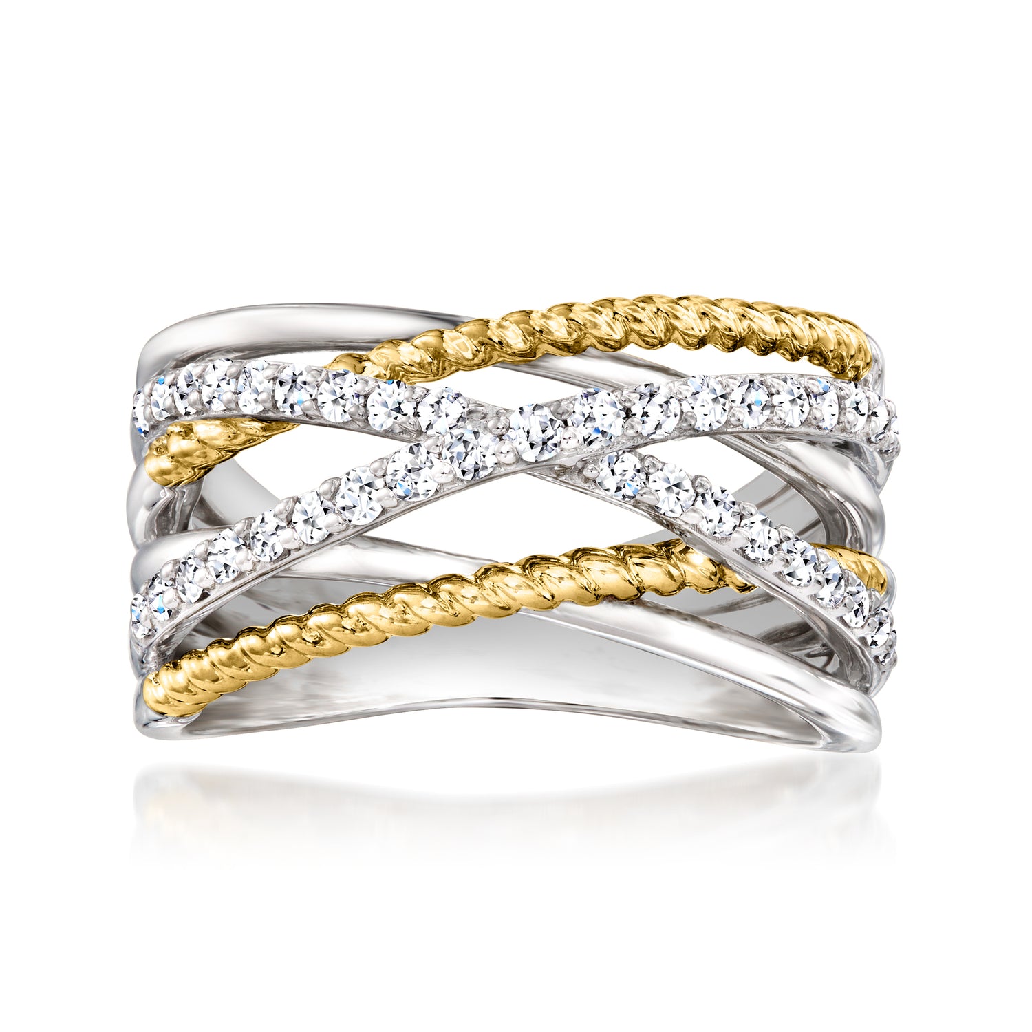 .50 ct. t.w. Lab Grown Diamond Highway Ring in Sterling Silver and 18kt Gold Over Sterling