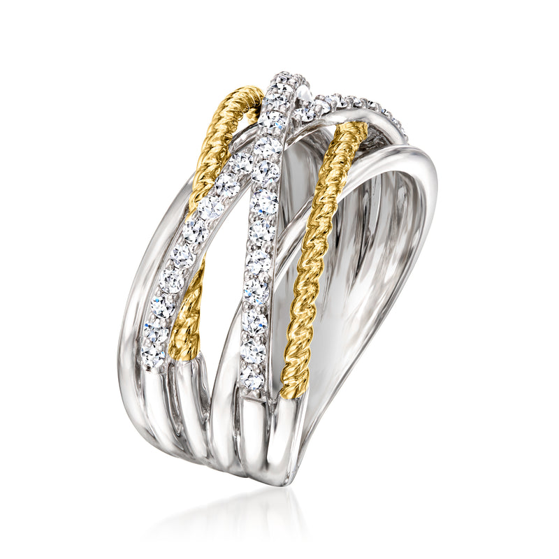 Lab-grown diamond crossover ring in sterling silver with 18kt gold over sterling