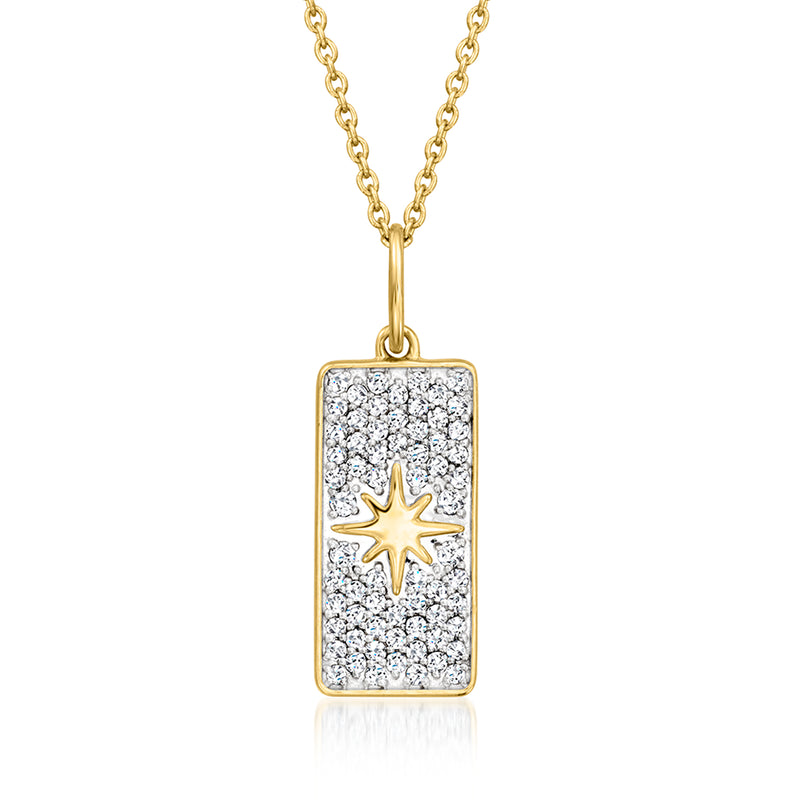 Gold-tone bar pendant necklace with rectangular bezel and starburst detail