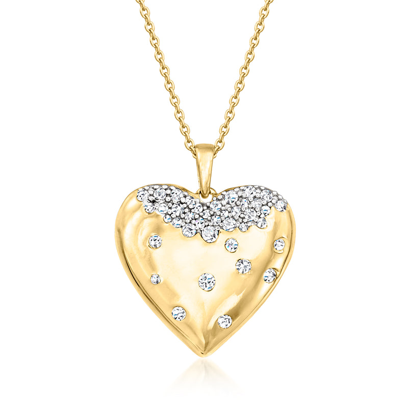 Gold heart pendant necklace with scattered diamond-look stones and cable chain