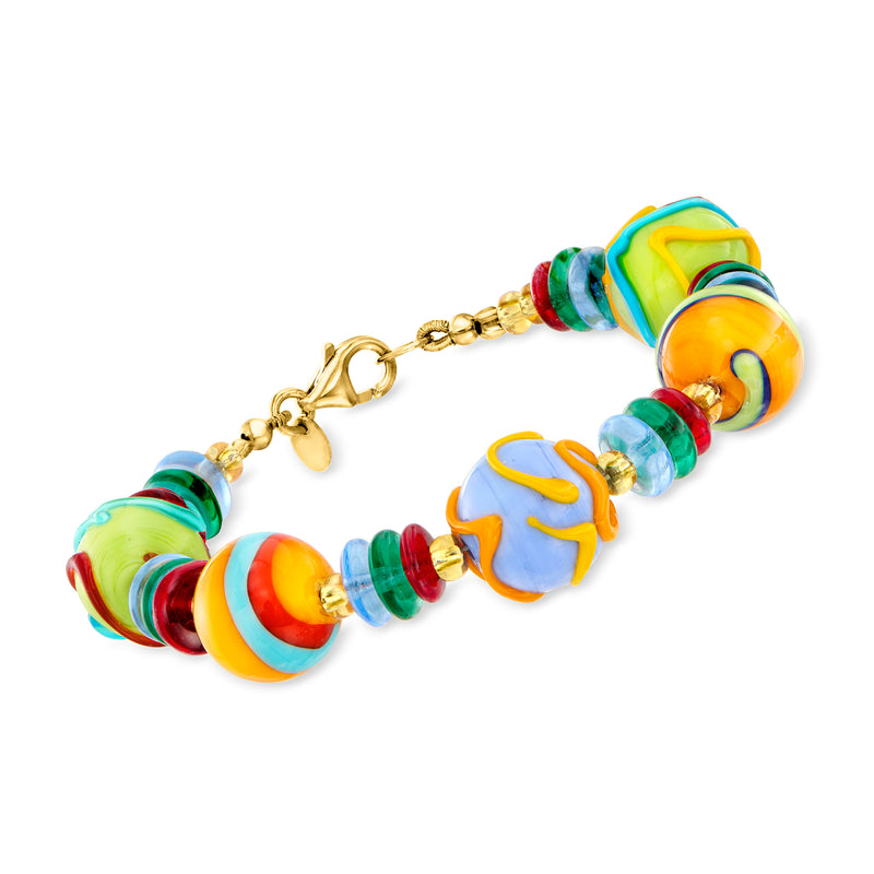 Multicolored Murano glass bead bracelet with 18kt gold over sterling clasp