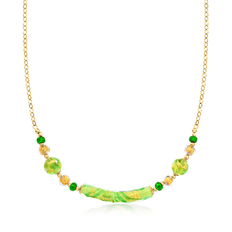 Multicolored Murano glass bead necklace with 18kt gold-plated chain