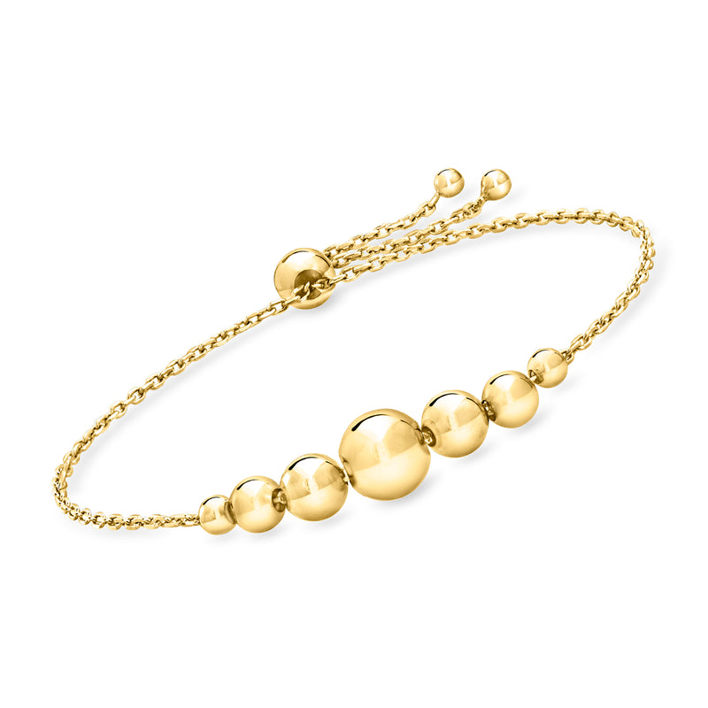 18kt gold over sterling bolo bracelet with graduated round beads and adjustable slider clasp