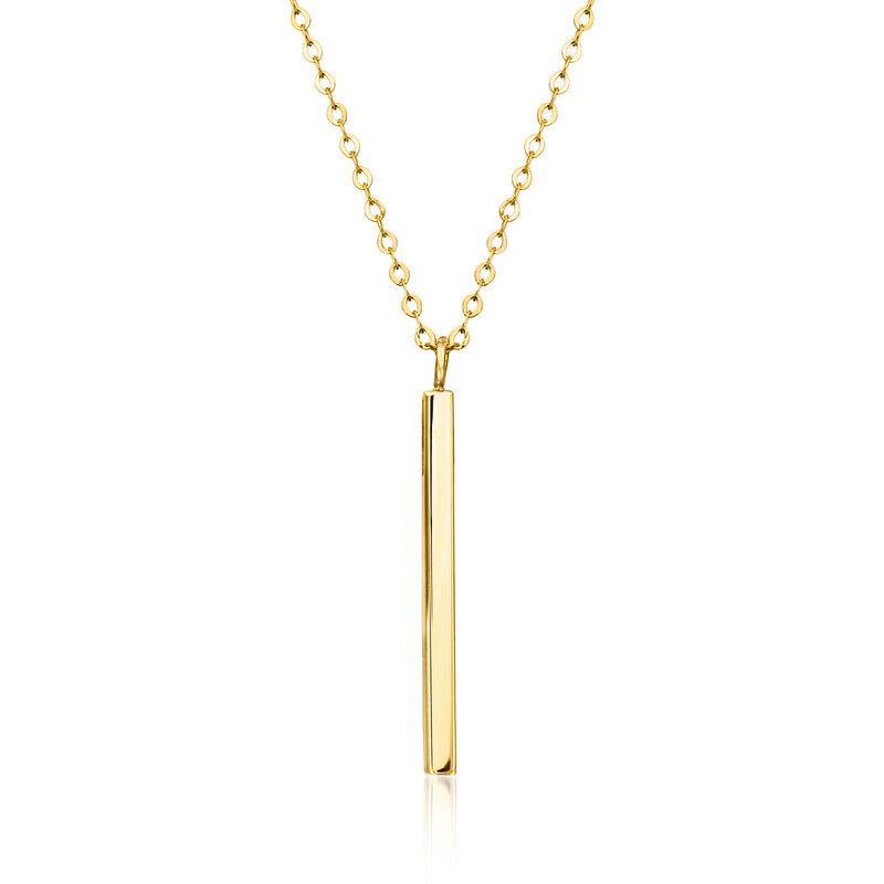 10kt yellow gold linear bar necklace with cable chain and vertical bar pendant