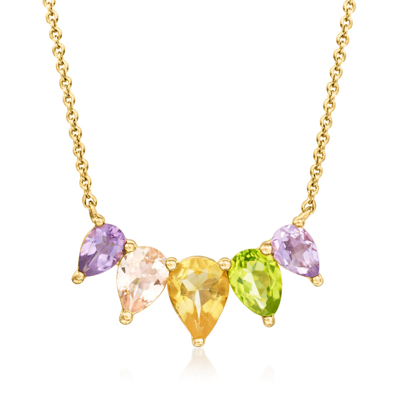 18kt gold over sterling necklace with multicolor pear-shaped gemstones on chain