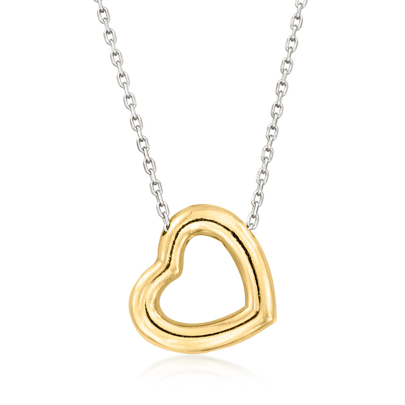 Gold heart pendant necklace with linked silver chain