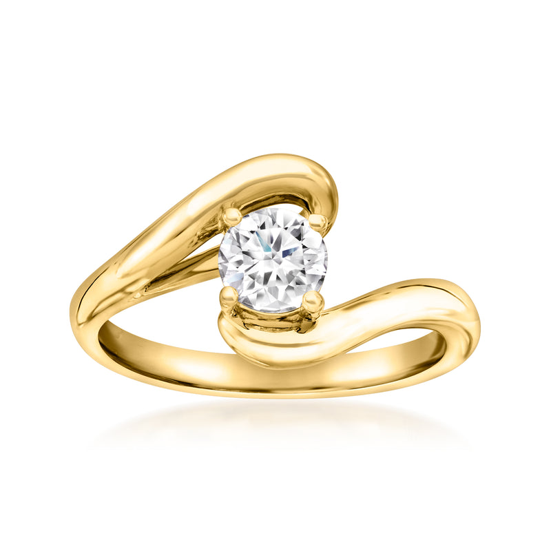 Gold swirl bypass ring with round lab-grown diamond center