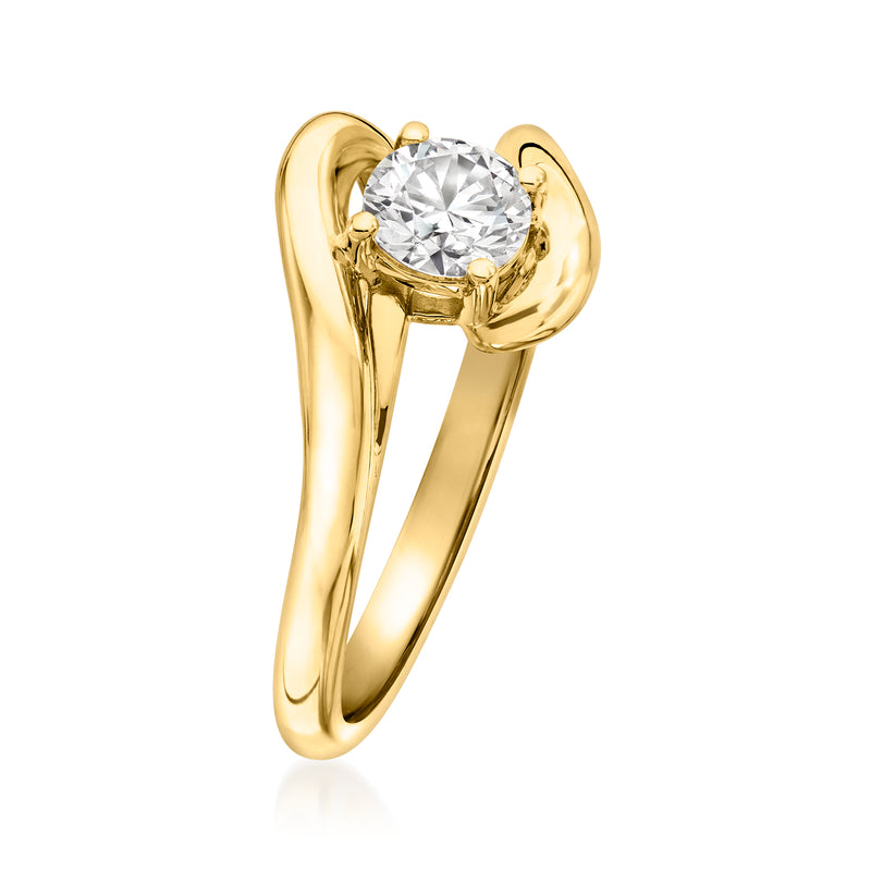 Gold bypass ring featuring a round lab-grown diamond solitaire