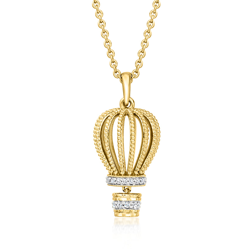 Hot air balloon pendant necklace in gold tone with diamond accents