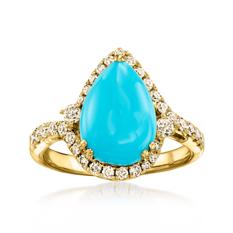 Le Vian honey gold ring with pear blue turquoise center and diamond halo
