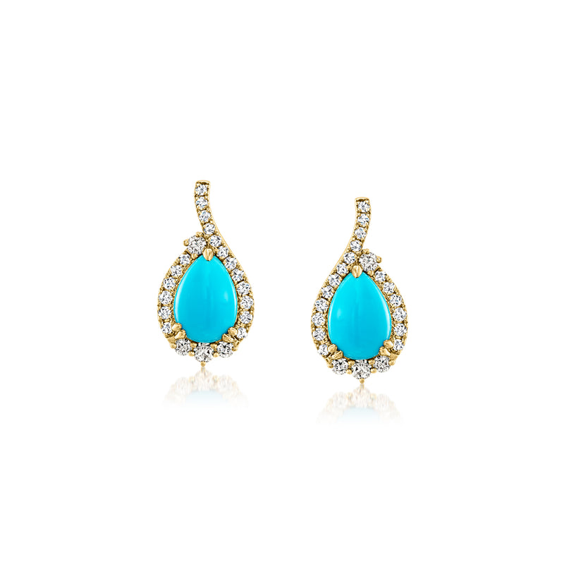 Teardrop turquoise and diamond post earrings in 14kt honey gold