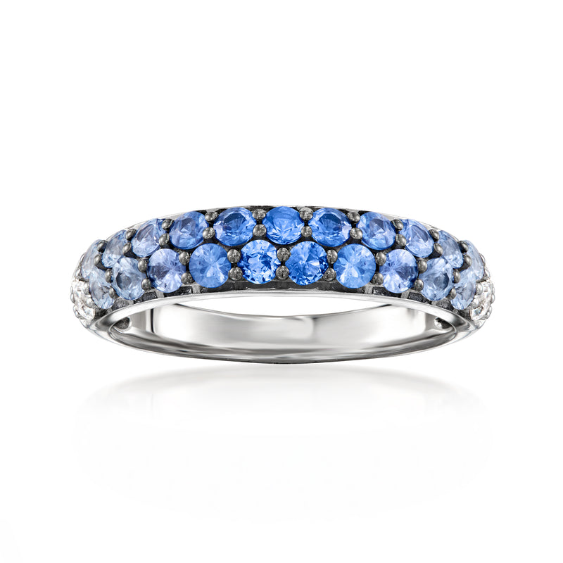 Ombre gemstone band ring with round blue stones on silver-toned band