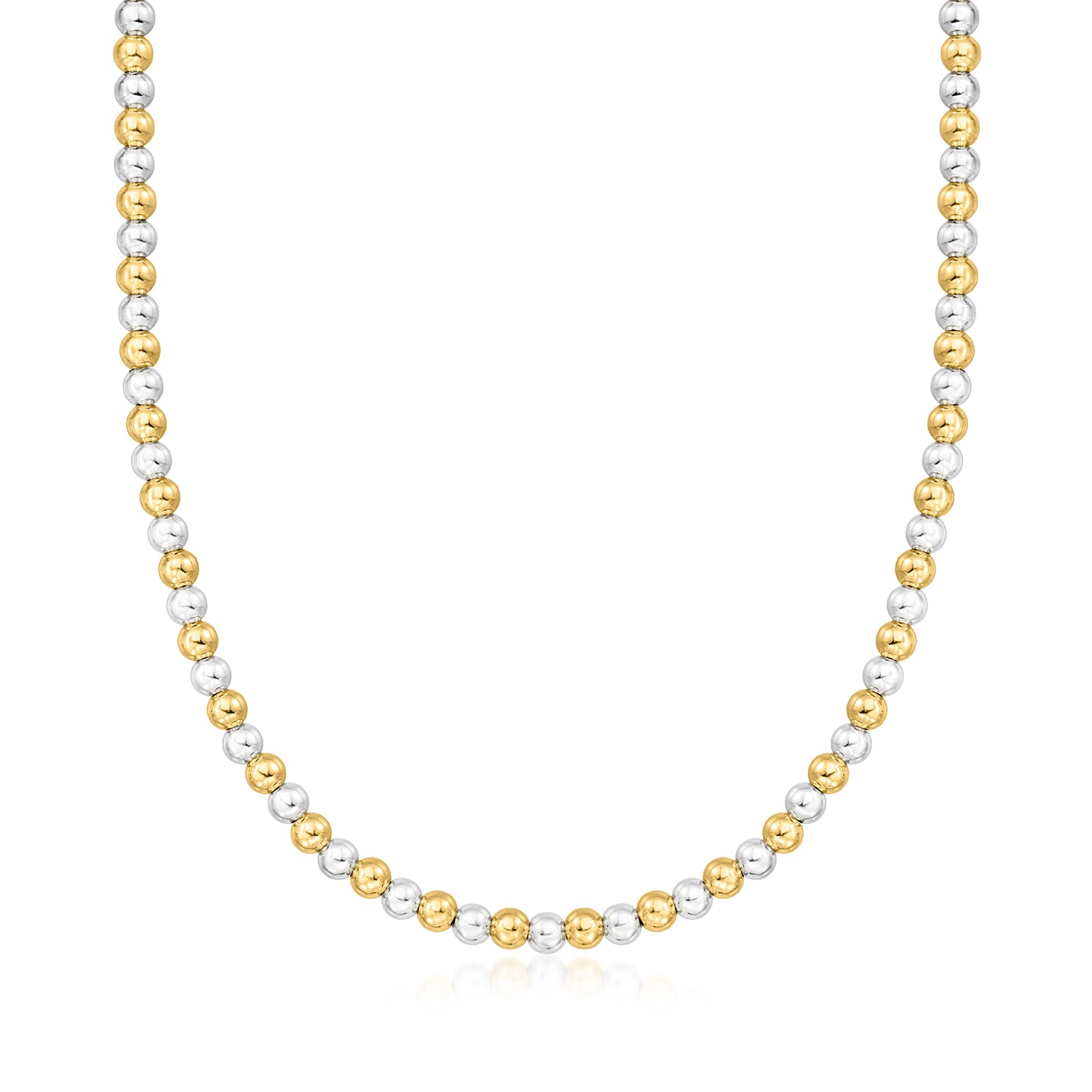 Italian 5mm Sterling Silver and 18kt Gold Over Sterling Bead Necklace
