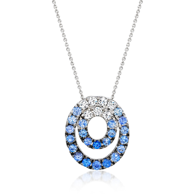 Le Vian double-circle pendant necklace with blue and white sapphire swirl design