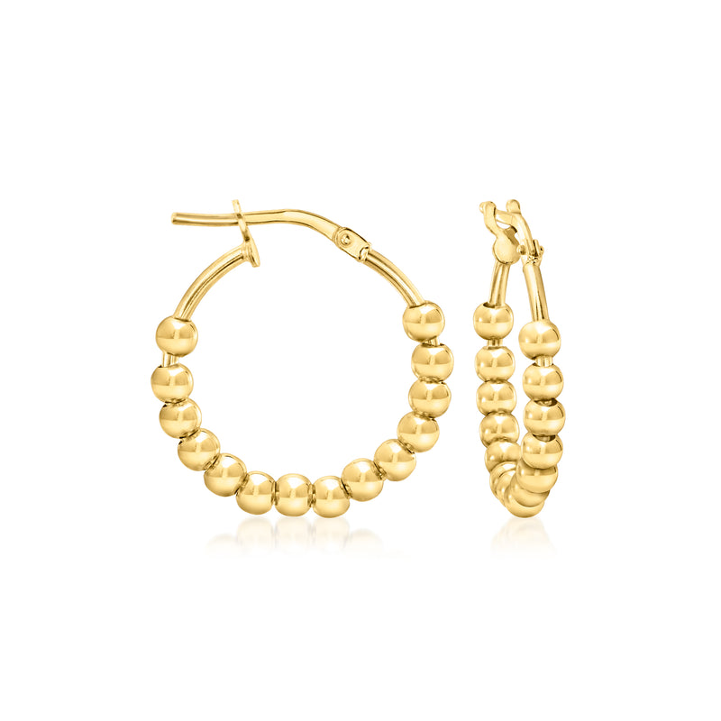 Gold vermeil beaded hoop earrings with rounded bead rows, hinged clasps