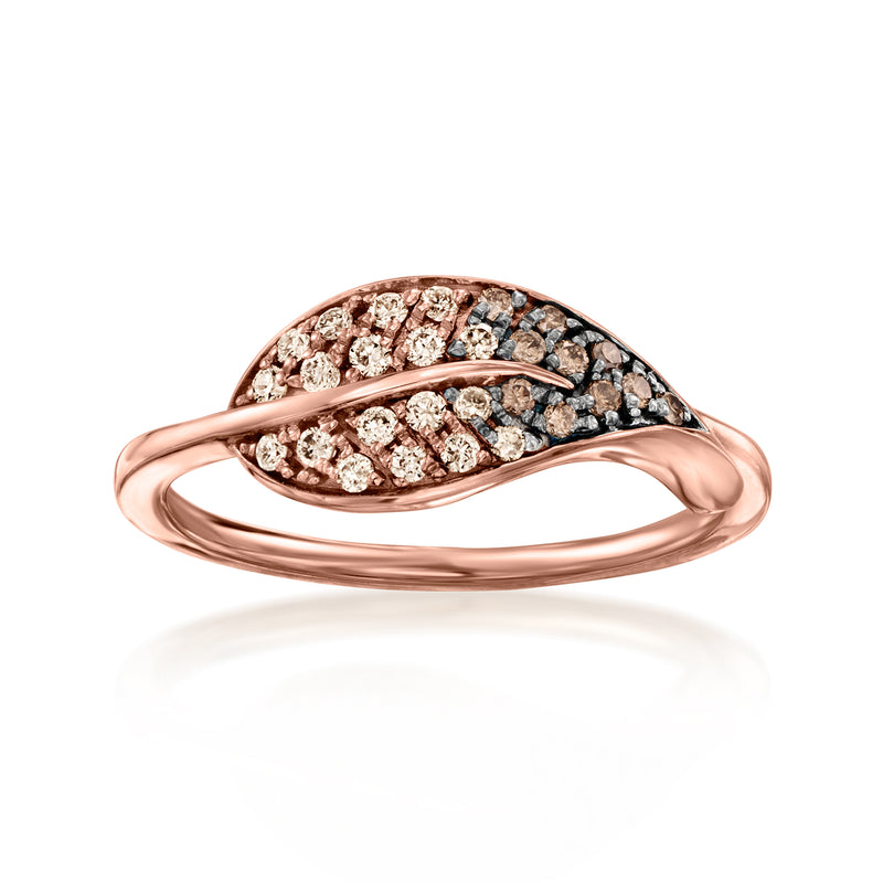 Le Vian strawberry gold leaf ring with chocolate ombre diamond pavé leaf