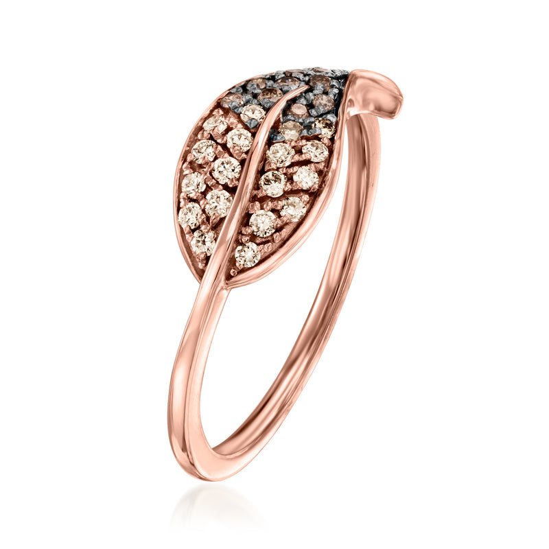 Le Vian diamond leaf ring in strawberry gold with chocolate ombre stones