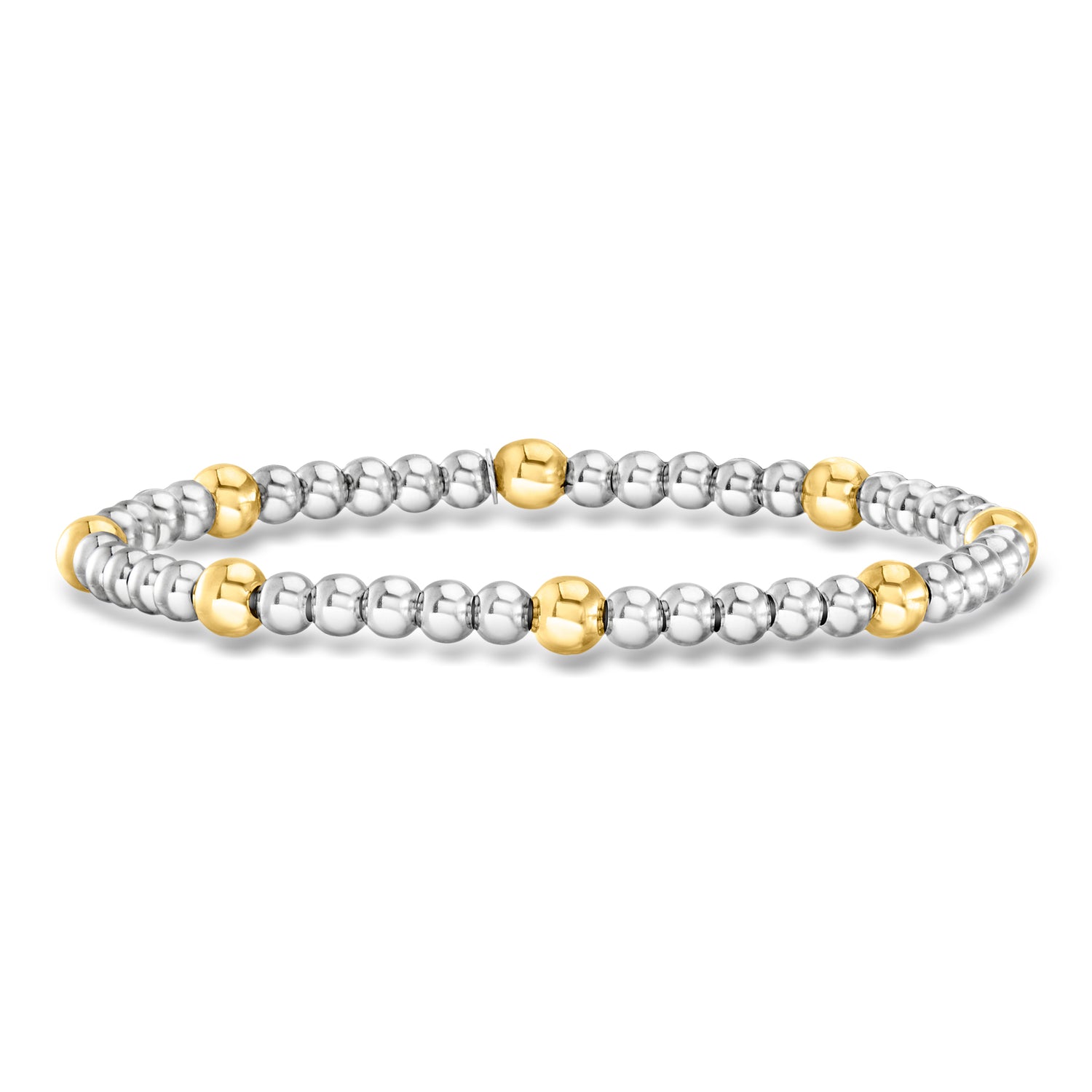 Italian 4-5mm Sterling Silver and 18kt Gold Over Sterling Bead Stretch Bracelet