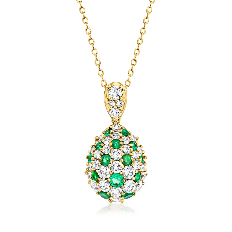 18kt yellow gold pendant necklace with pear-shaped emerald and diamond cluster