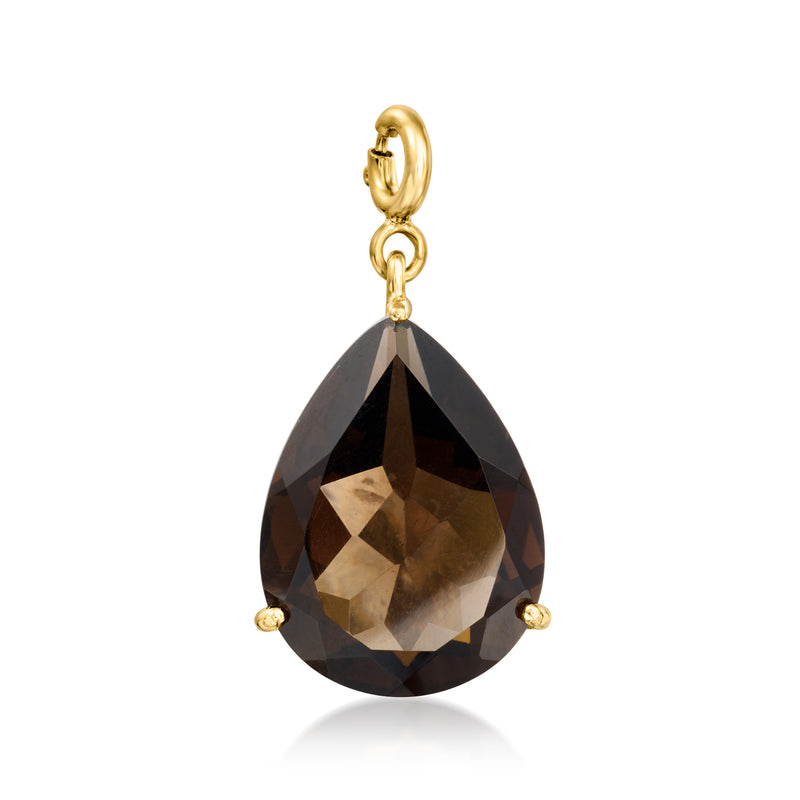 Smoky quartz teardrop charm pendant with gold-tone prong setting and loop bail