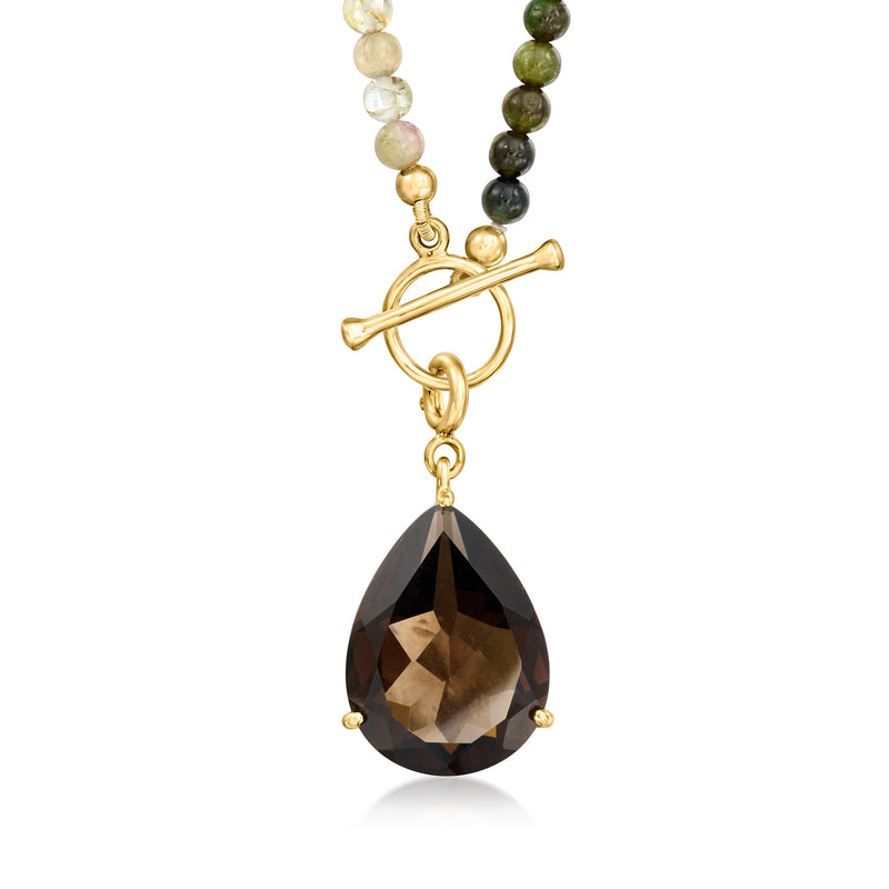 Gold-tone charm with smoky quartz teardrop crystal and split-bar bail