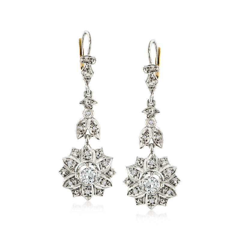 Diamond floral drop earrings in 14kt white gold with leverback, dangling star-shaped clusters