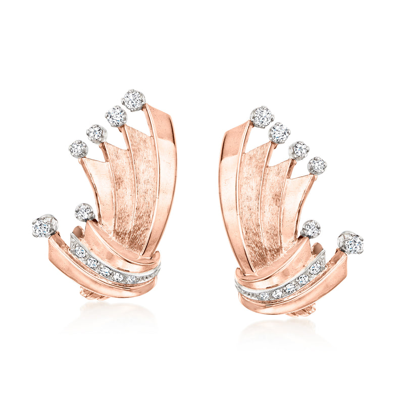 Two-tone gold diamond fan earrings with rose and white stone accents