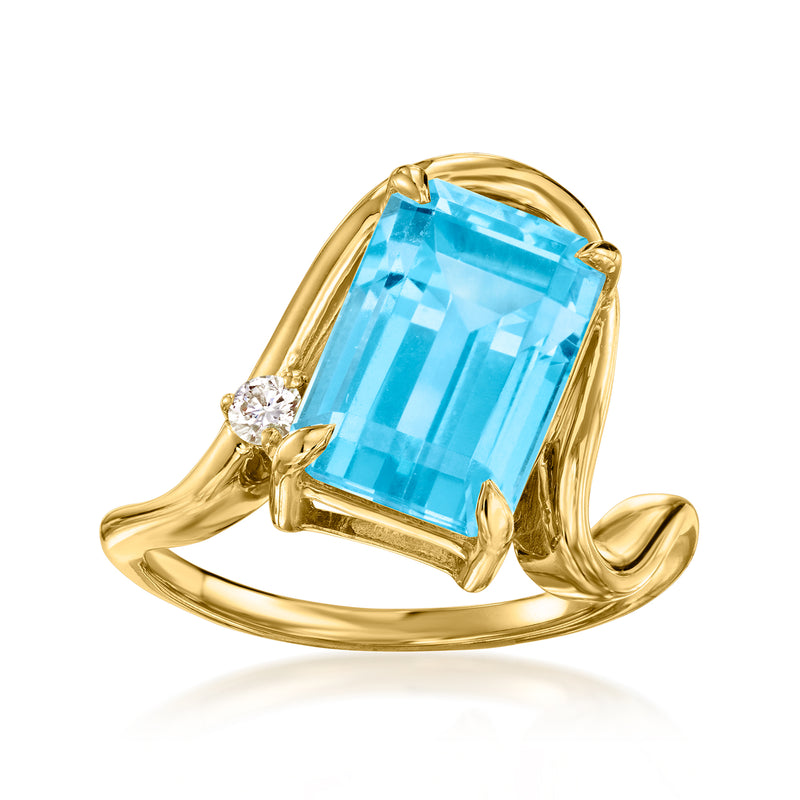 Gold over sterling ring with cushion-cut blue topaz and diamond accents