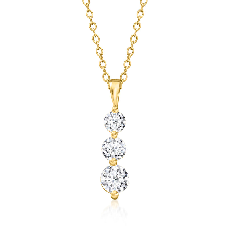 18kt gold over sterling three-stone diamond pendant with three round clear stones