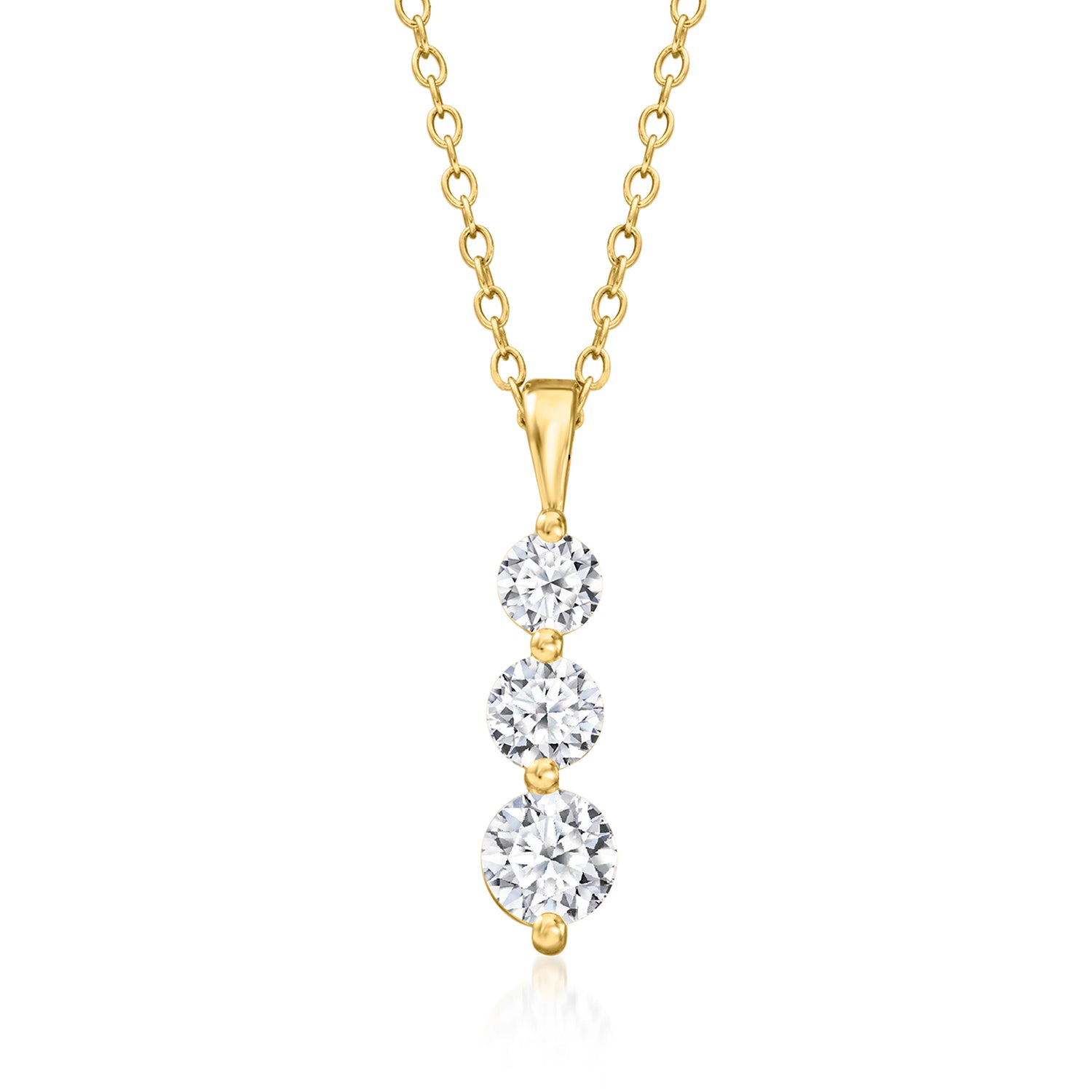 1.00 ct. t.w. Lab Grown Diamond Three-Stone Pendant Necklace in 18kt Gold Over Sterling