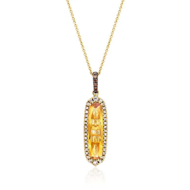 14kt honey gold pendant necklace with oval orange citrine and diamond halo