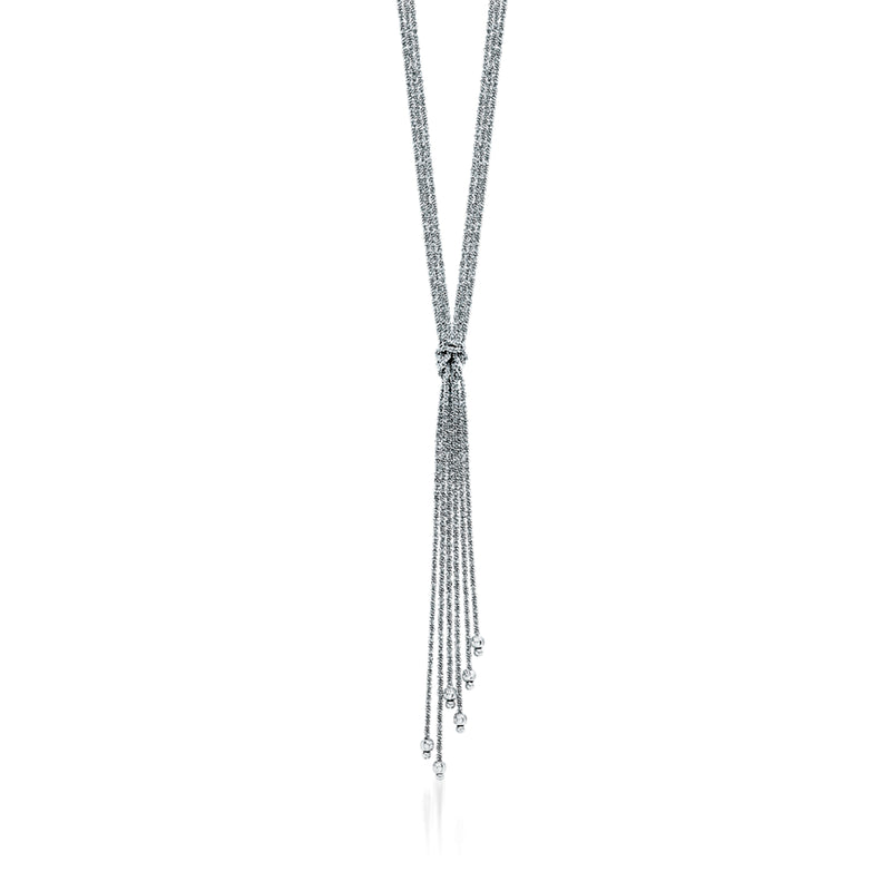 Sterling silver tassel drop necklace with long chain and dangling bead tassels