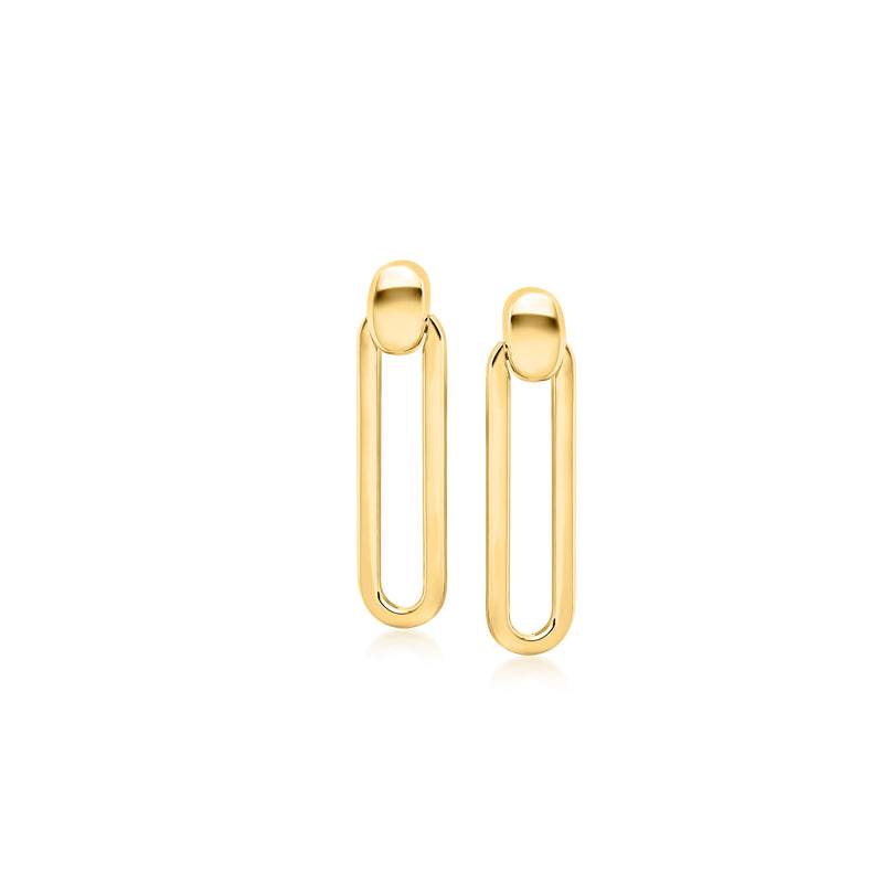 14kt yellow gold paper-clip link drop earrings, two U-shaped dangling loops
