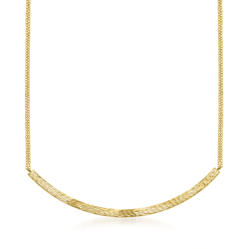 14kt yellow gold curved bar cable-chain necklace with smooth polished links