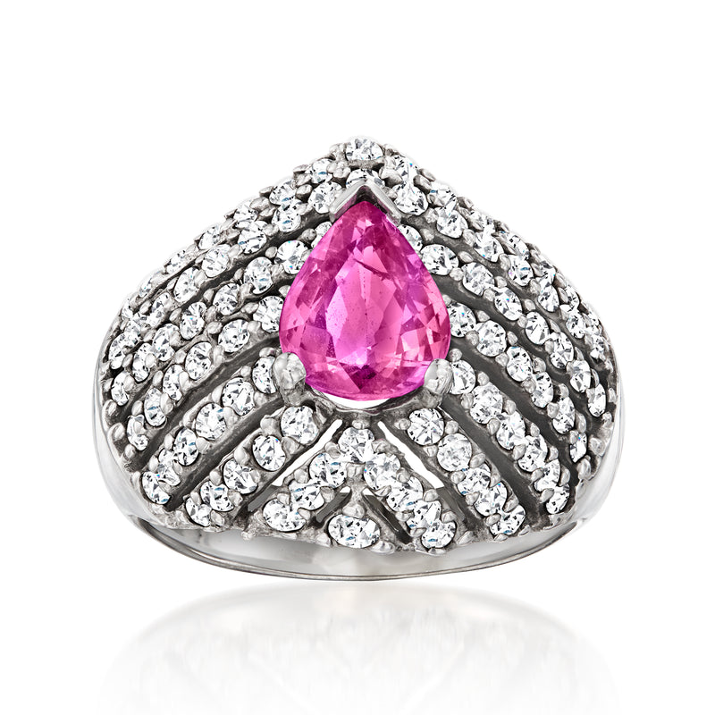 Vintage pink sapphire and diamond ring in 14kt white gold