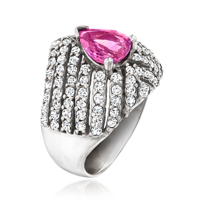 Vintage pink sapphire and diamond ring in white gold