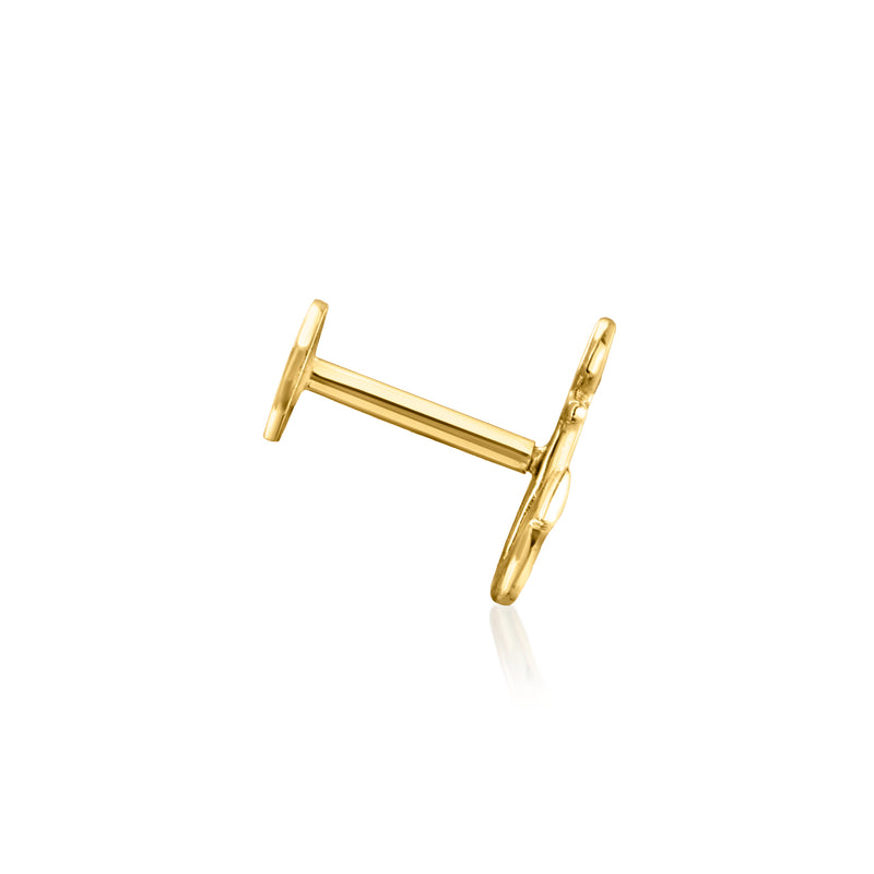 14kt yellow gold flat-back post earring back view, slim round stem