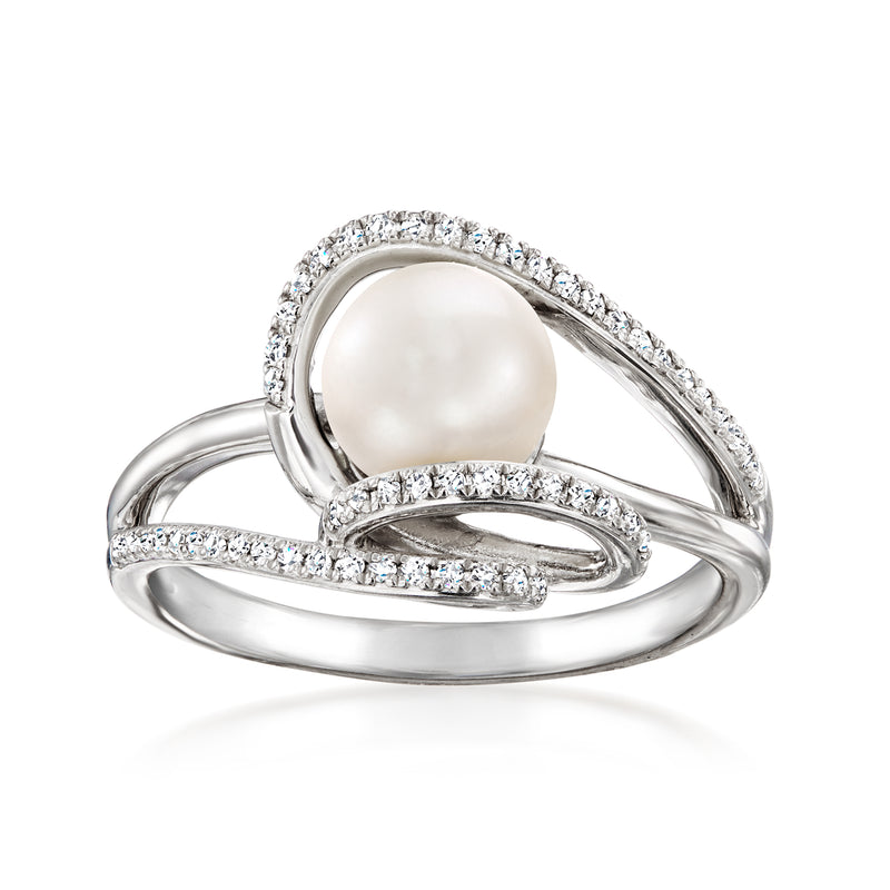 Sterling silver swirl ring with cultured pearl and diamond accents