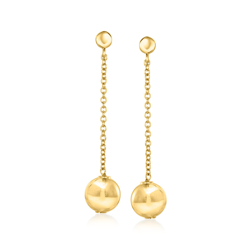 Gold over sterling bead drop earrings with round spherical pendants and linked chain