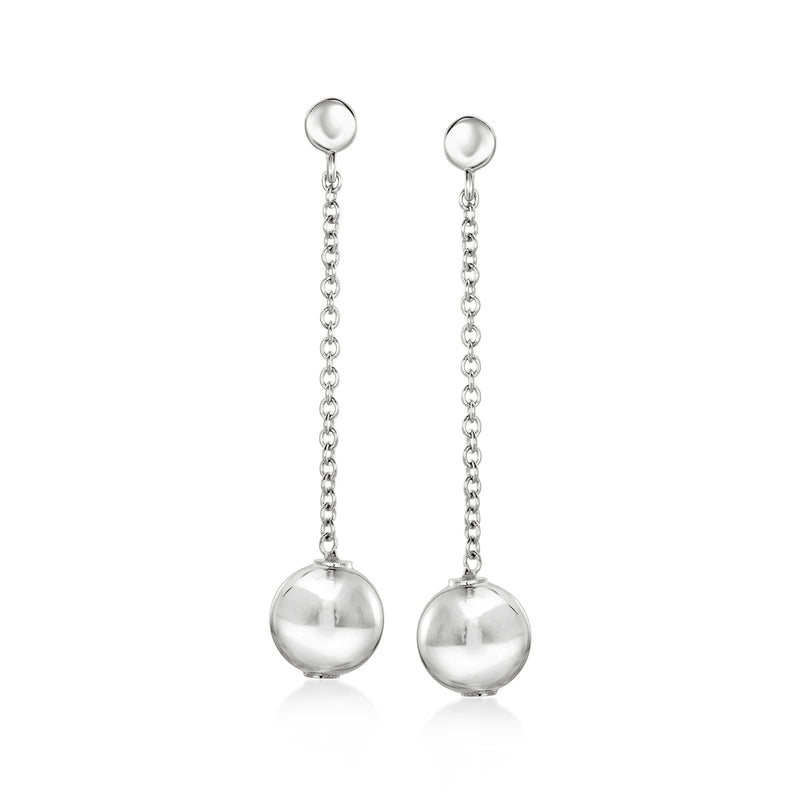 Sterling silver bead drop earrings with small chain and round bead drops